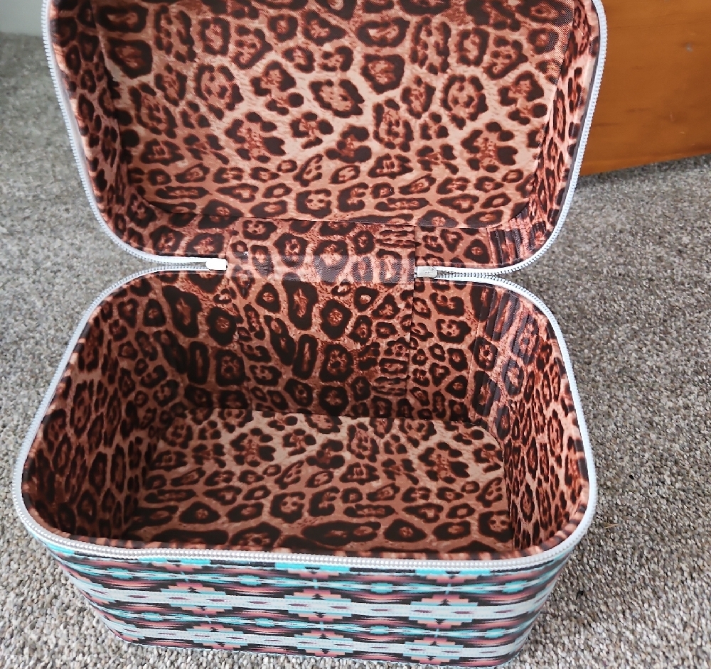 Southwestern Pattern Train Case Cosmetic Bag - Black, Teal, Coral - Picture 4 of 5